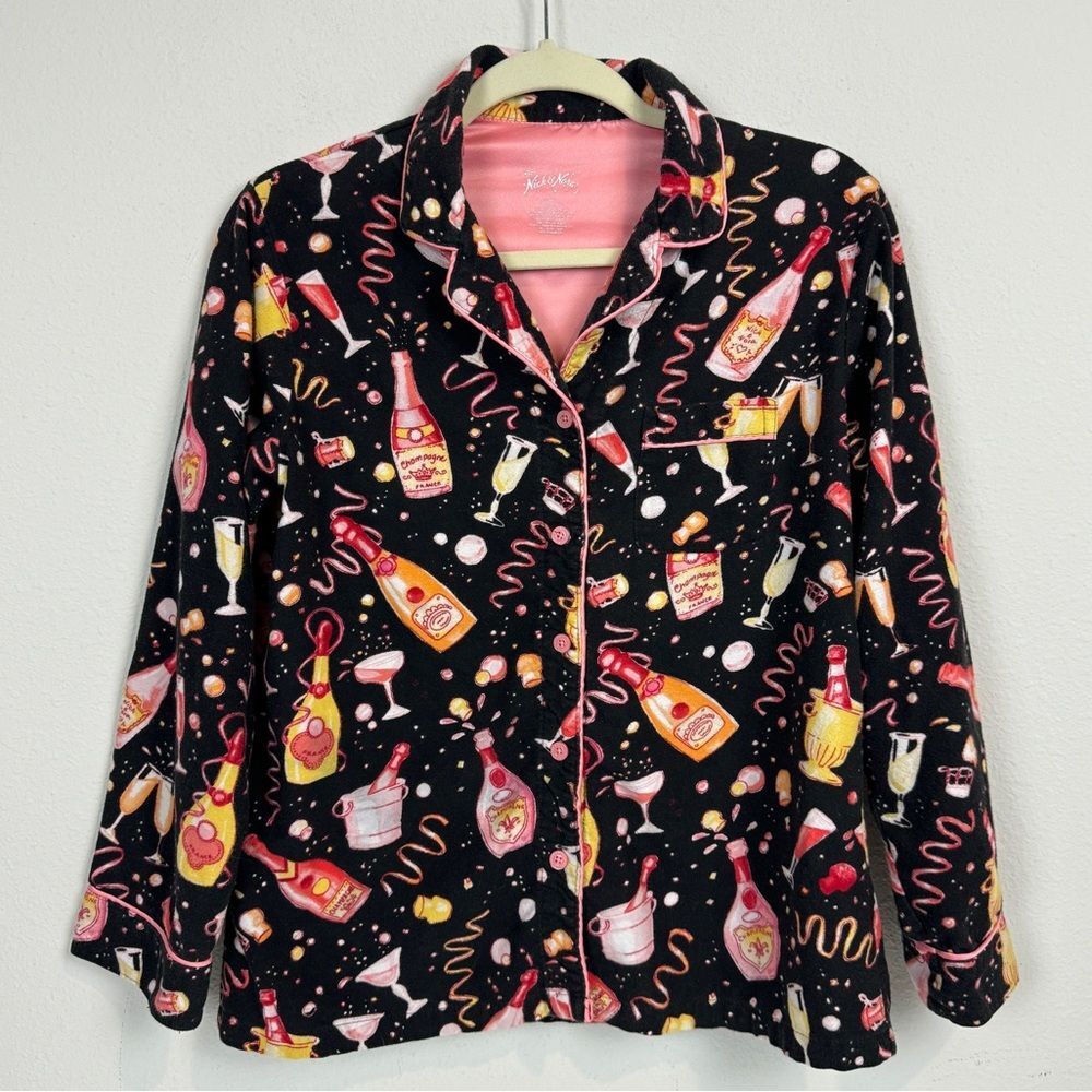 Nick & Nora Popping Bottles Flannel Pajama Top S